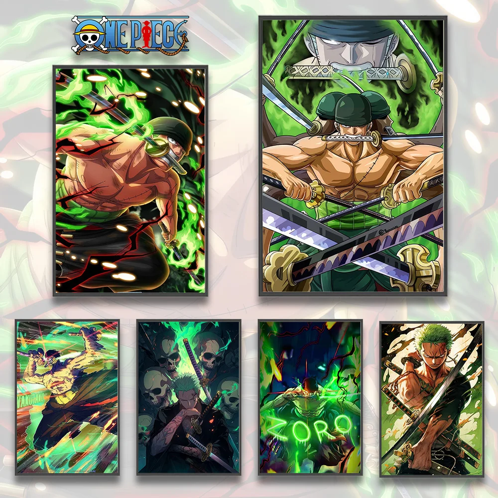 

Zoro Luffy Wallpapr One Piece Self-adhesive Poster Cartoon Home Decoration Print Painting Anime Wall Art Classic Hot Blooded
