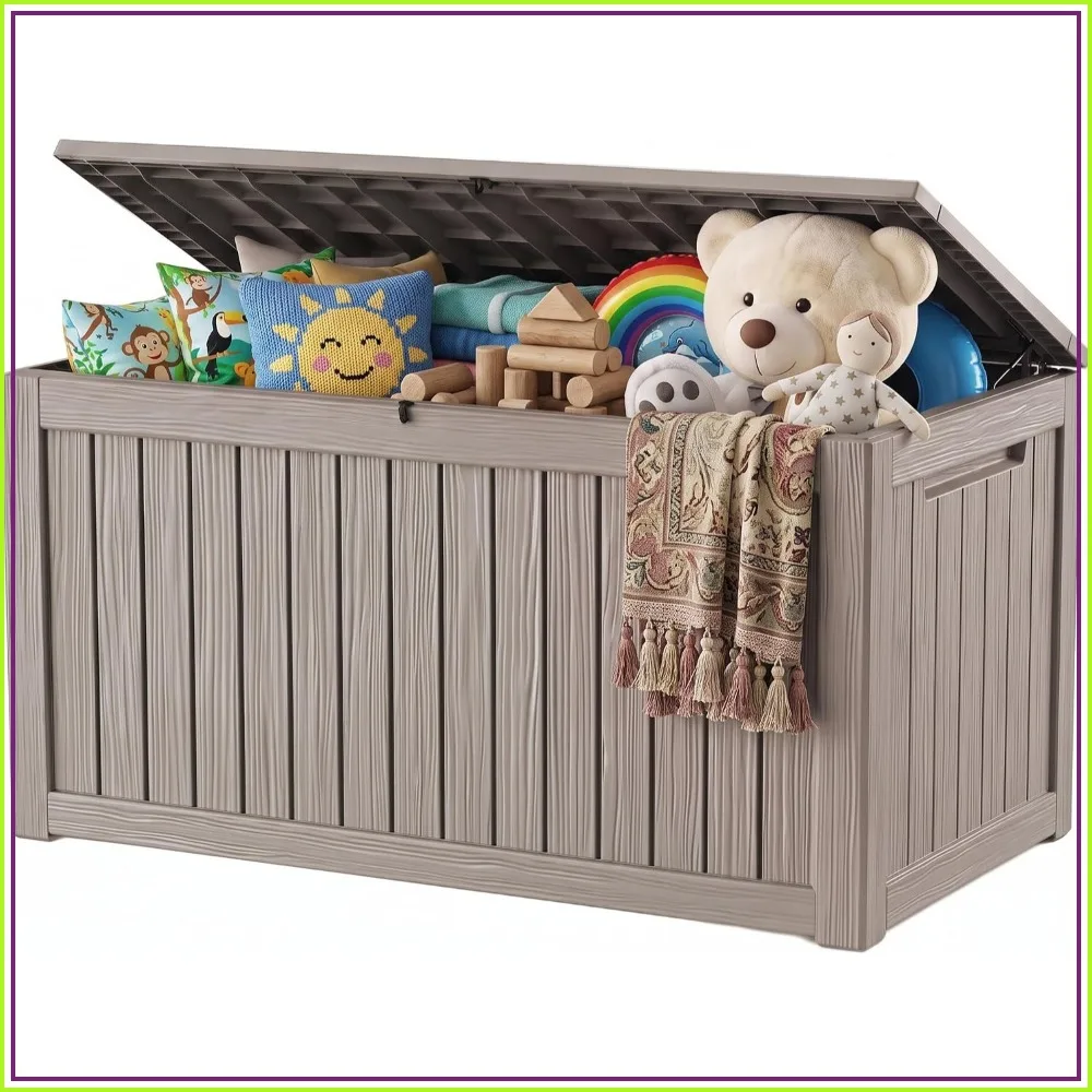 Outdoor Storage Box 360 Gallon Waterproof Resin Deck Box with Support Rod