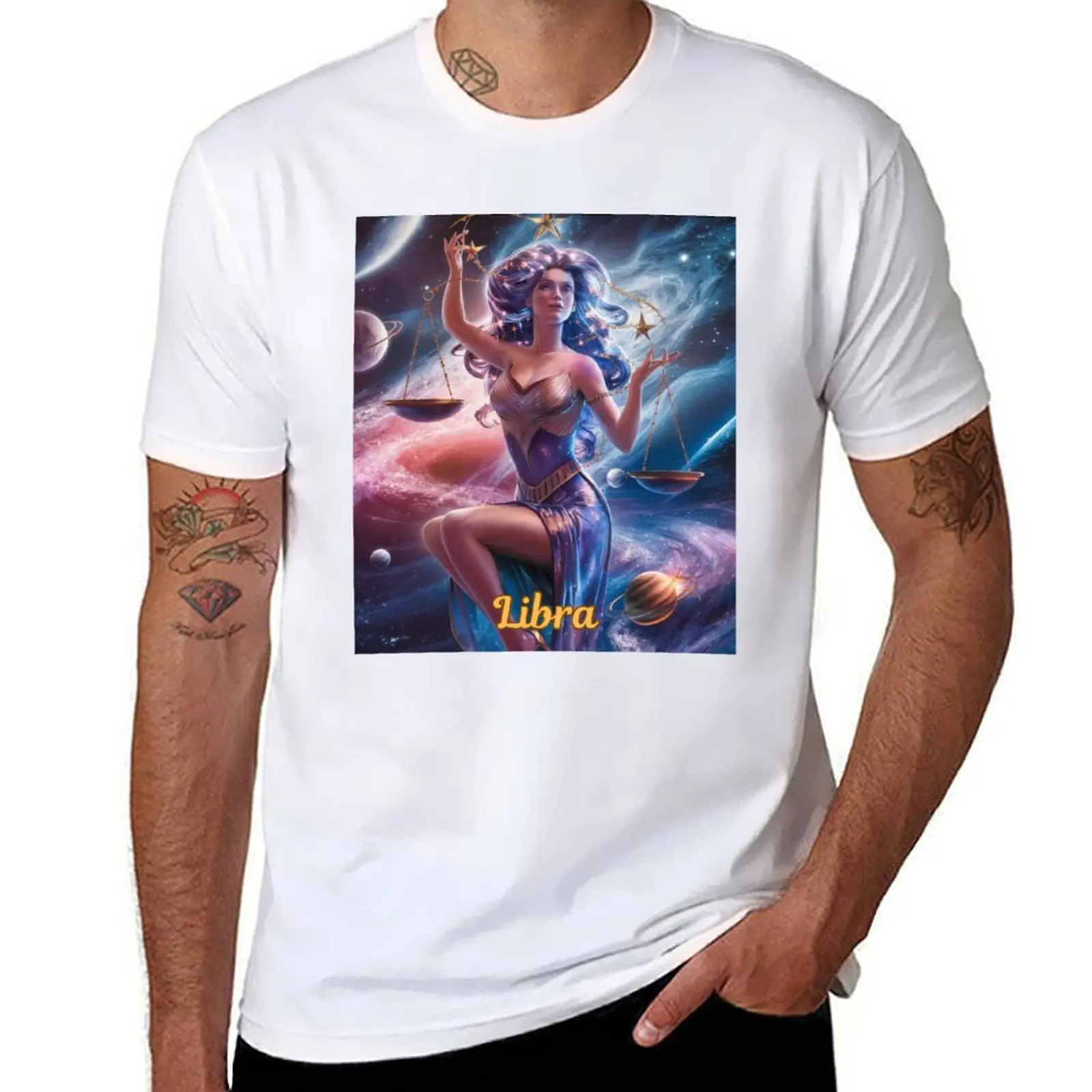 

Libra Zodiac, celestial goddess T-Shirt man t shirts cotton anime t shirts for man T-Shirt