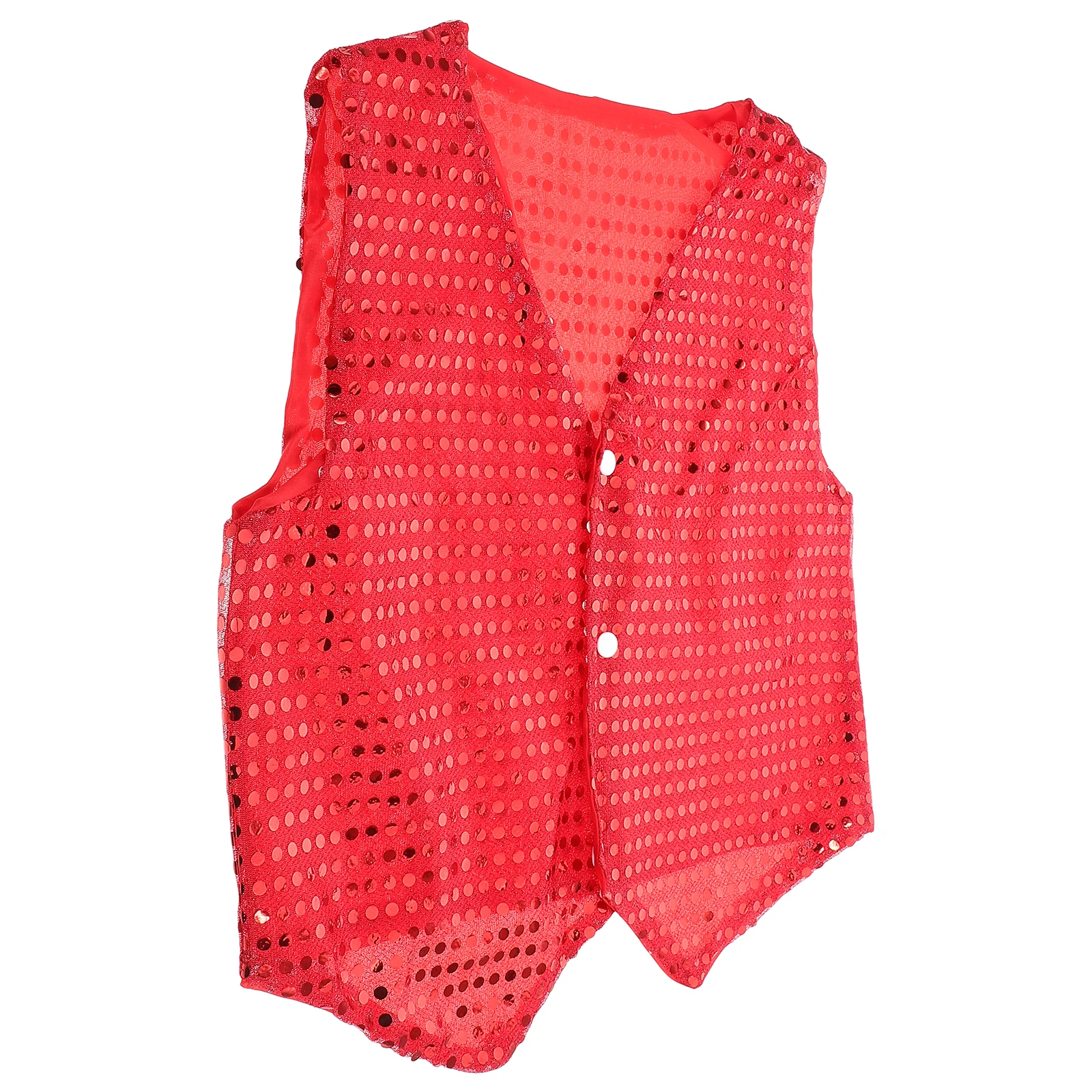 Gilet per bambini 140 cm con paillettes Costume da ballo hip-hop Glitter senza maniche Giacca da spettacolo Ragazzi Ragazze Stage Party Outfit