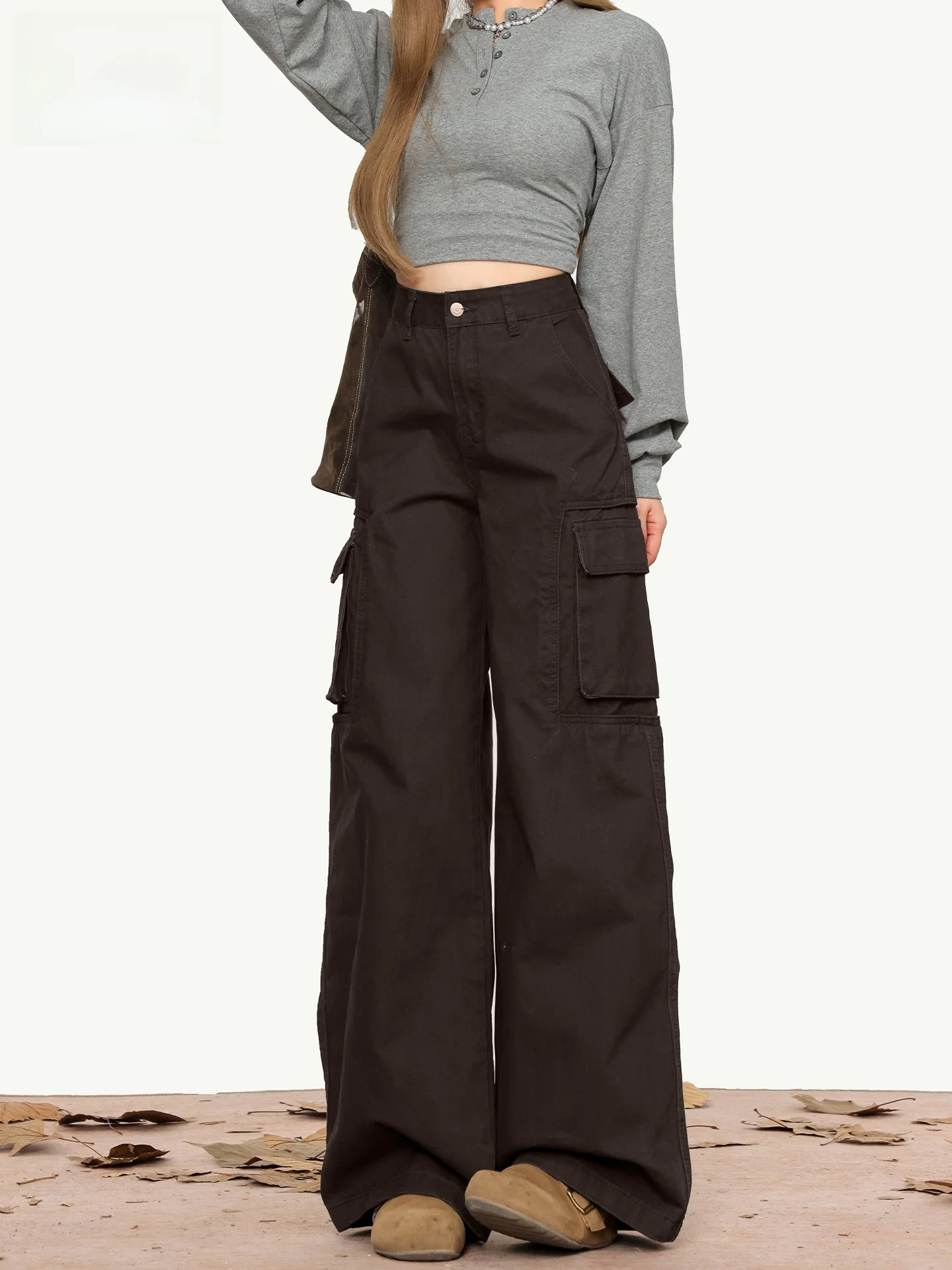 

Широкие брюки Cafe Brown для женщин: модные летние минималистичные повседневные джинсы с высокой талией, свободного кроя, универсальные рабочие джинсы