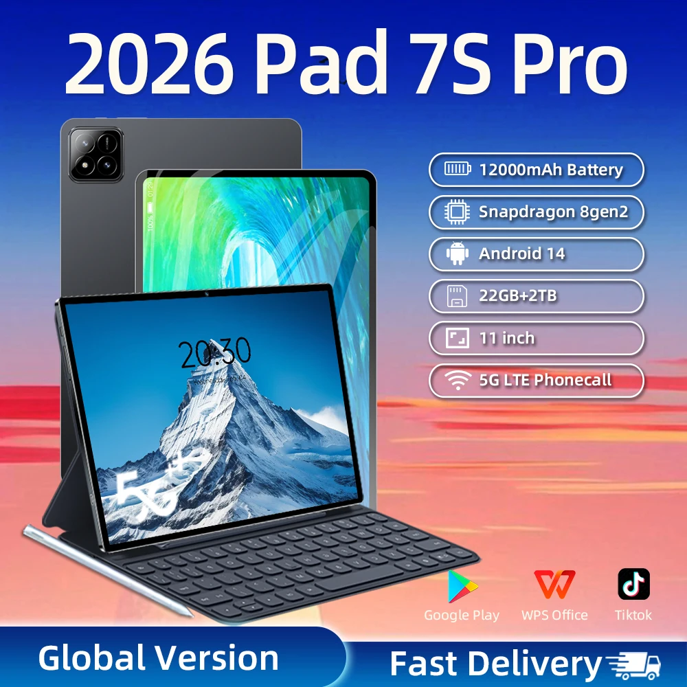 Tableta Pad 7S Pro, Android 14, 16 GB + 1 TB, 12000 mAh, 5G, Doble SIM, Bluetooth, WiFi, Pantalla HD 4K, Versión Global Original, Tableta PC de 11 Pulgadas