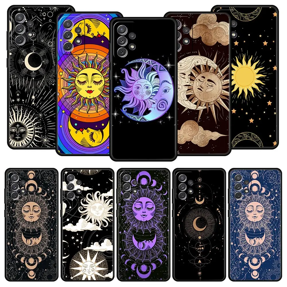 Phone Case for Samsung Galaxy A13 A15 A17 A07 A21S A22 A23 A25 A31 A73 A32 A52 A52S A41 5G Soft TPU Shell Funny Sun Moon Face
