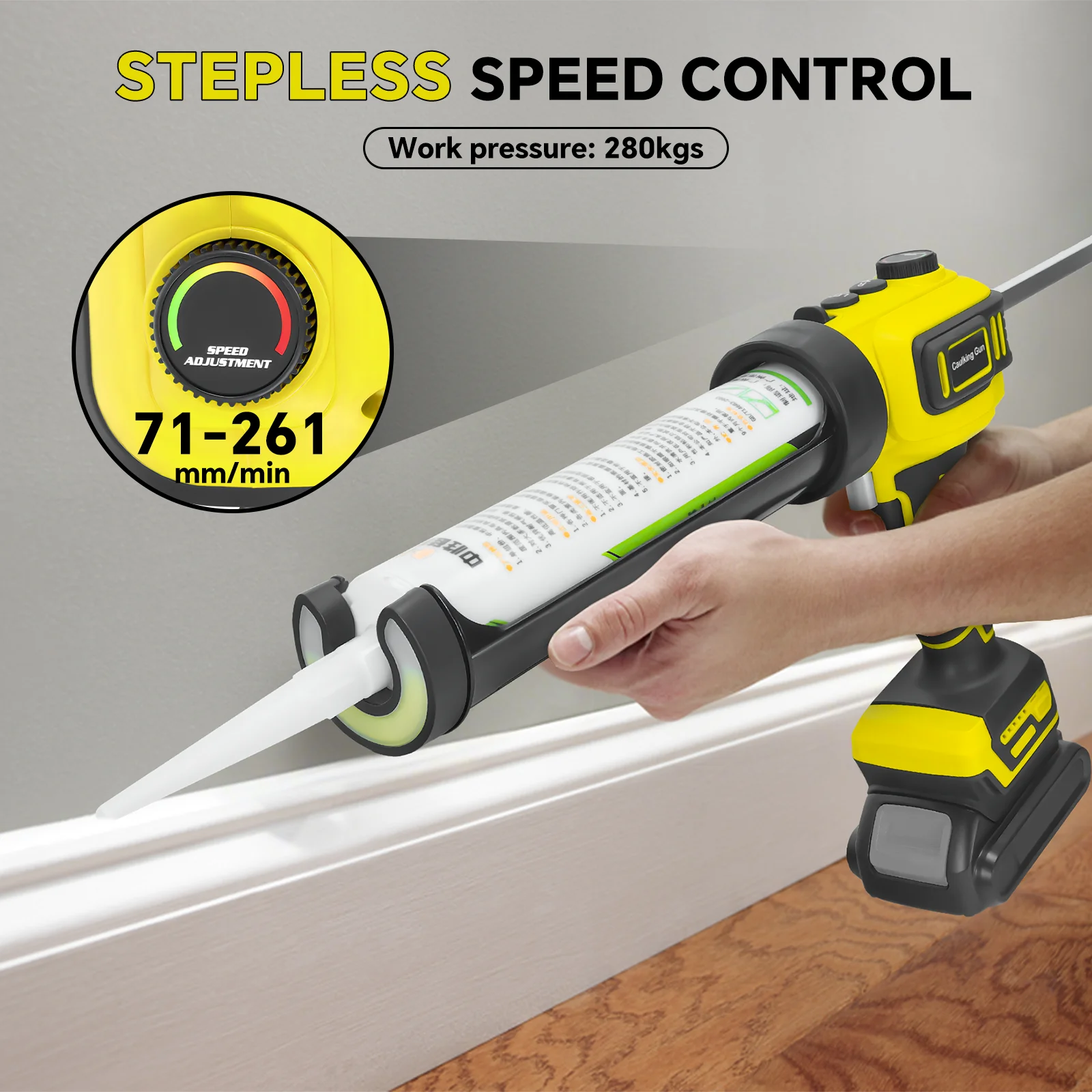 

Cordless Caulking Gun 10OZ/300ML Electric Silicone Gun Drip-Free Adhesive Sealant Gun Stepless Speed for Dewalt 20V Battery Pin