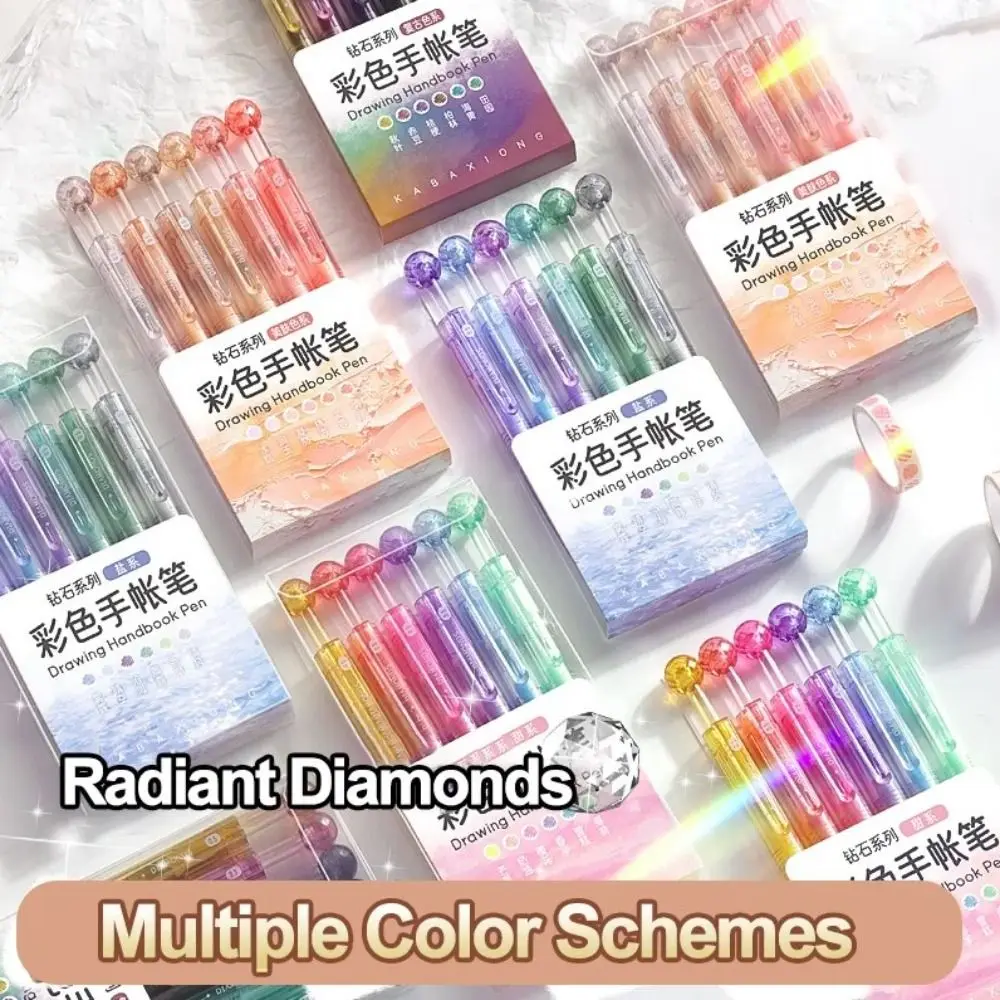 6PCS Bling Diamond Color Pen Shining DIY Graffiti Glitter Color Pen Highlighter Writing Drawing Art Hand Account Marker School