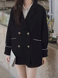 LANMREM Office Lady Blazer Women's Notched Long Sleeves Double Breasted Contrast Color Coat 2024 Autumn New Clothing 2Z2364