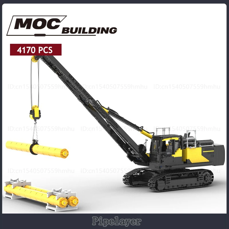 MOC City Construction Series Pipelayer 1:17 scale Model Building Blocks Crane Vehicle Technology Bricks DIY Assembly Toys Gifts