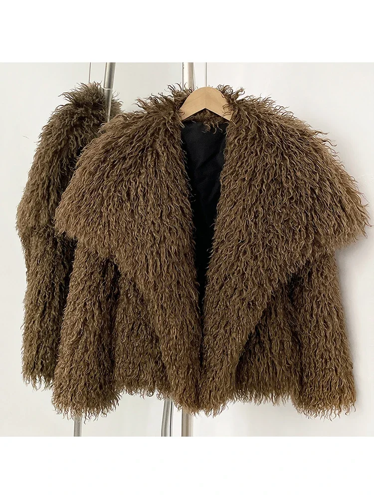 

New 2025 Fall Winter Women Faux Fur Jacket Coat Tassel Solid Long Sleeve Thick Warm Overcoat Outwear Fluffy Coat For Women