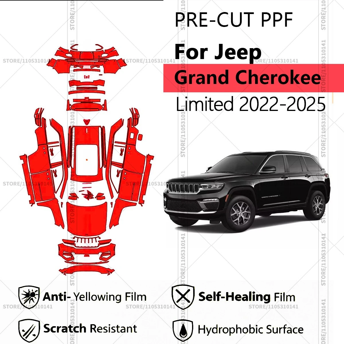 

Предварительно нарезанная прозрачная защитная пленка PPF для автомобиля, полный комплект для Jeep Grand Cherokee Limited 2022-2025