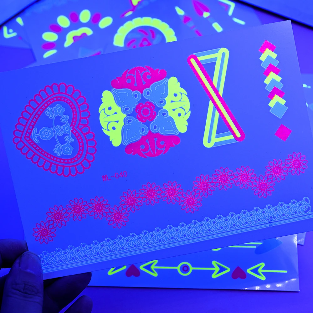 12/24 stücke Leuchtende Temporäre Tattoos Aufkleber UV Neon Fluoreszierende Glow in the Dark Für Körper Gesicht Tattoo Aufkleber Party zubehör – Detail 5