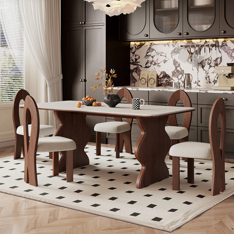 

Dinning Tables Sets Table Dining Room Luxury Retro Wooden Rectangular Multifunction Cafe Elegant Designer Mesa Coffee Home
