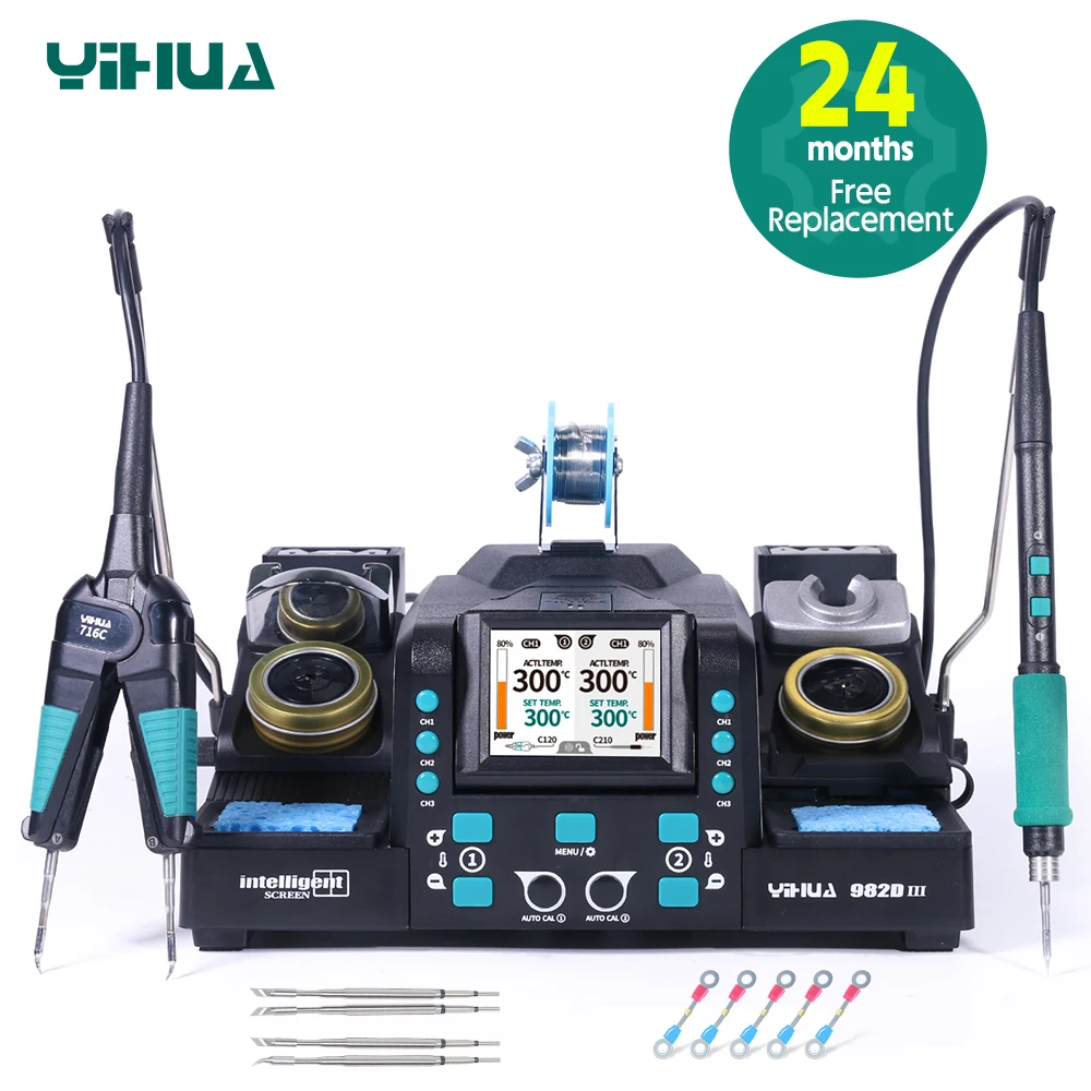 YIHUA 982D-III Precision Tweezers Soldering Iron Station 982D-I for SMT SMD Micro Component Rework Statio with Auto Calibration