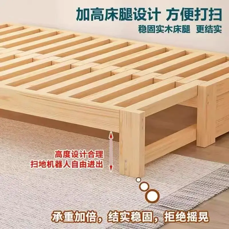 Solid wood folding sofa bed small apartment living room rental house tatami small apartment telescopic bed storage push-pull bed