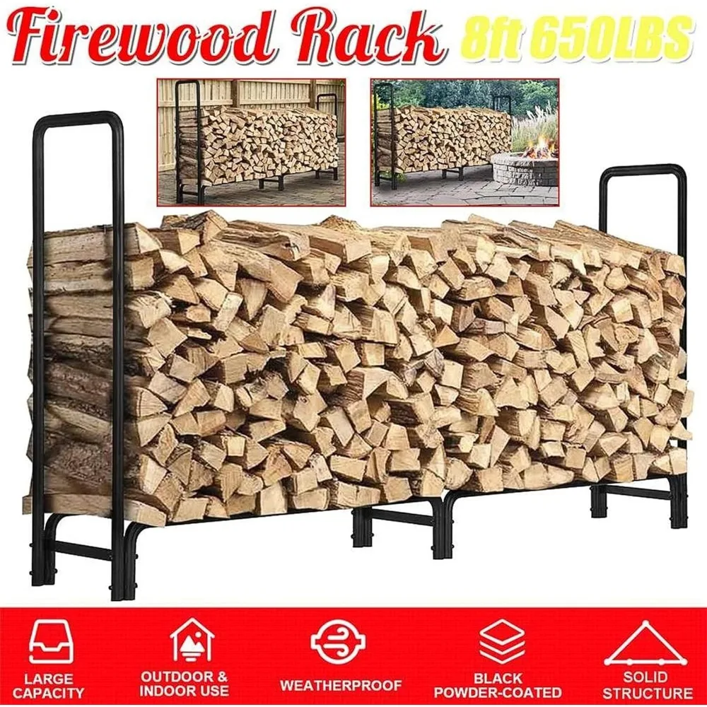 Firewood Holder Firewood Storage Rack Outoor Organizer Black Metal Firewood Storage Rack Holder Home Warehouse Wood