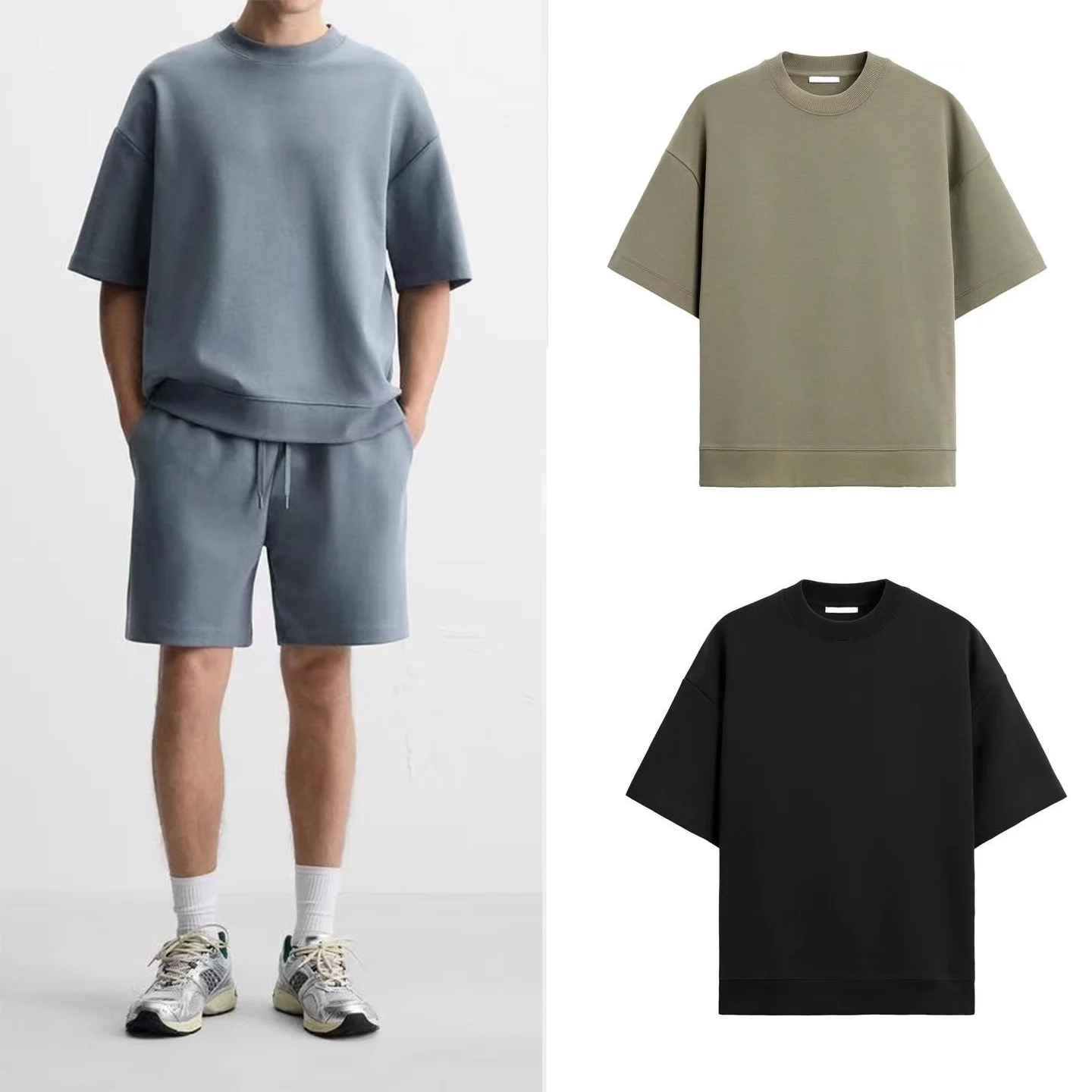 

Мужская повседневная футболка с коротким рукавом, двусторонней текстурой, свободного кроя, весна 2025, модный городской стиль, круглый вырез, цветная.