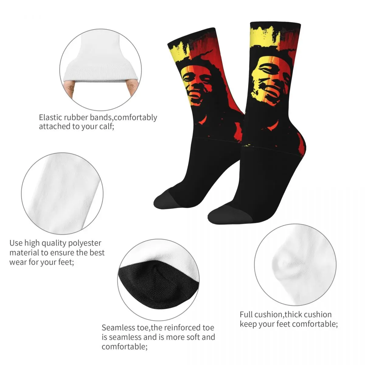 Happy Funny Male Men Socks Casual Bob-Marley Reggae Music Sock Jamaican Skateboard Women's Socks Spring Summer Autumn Winter