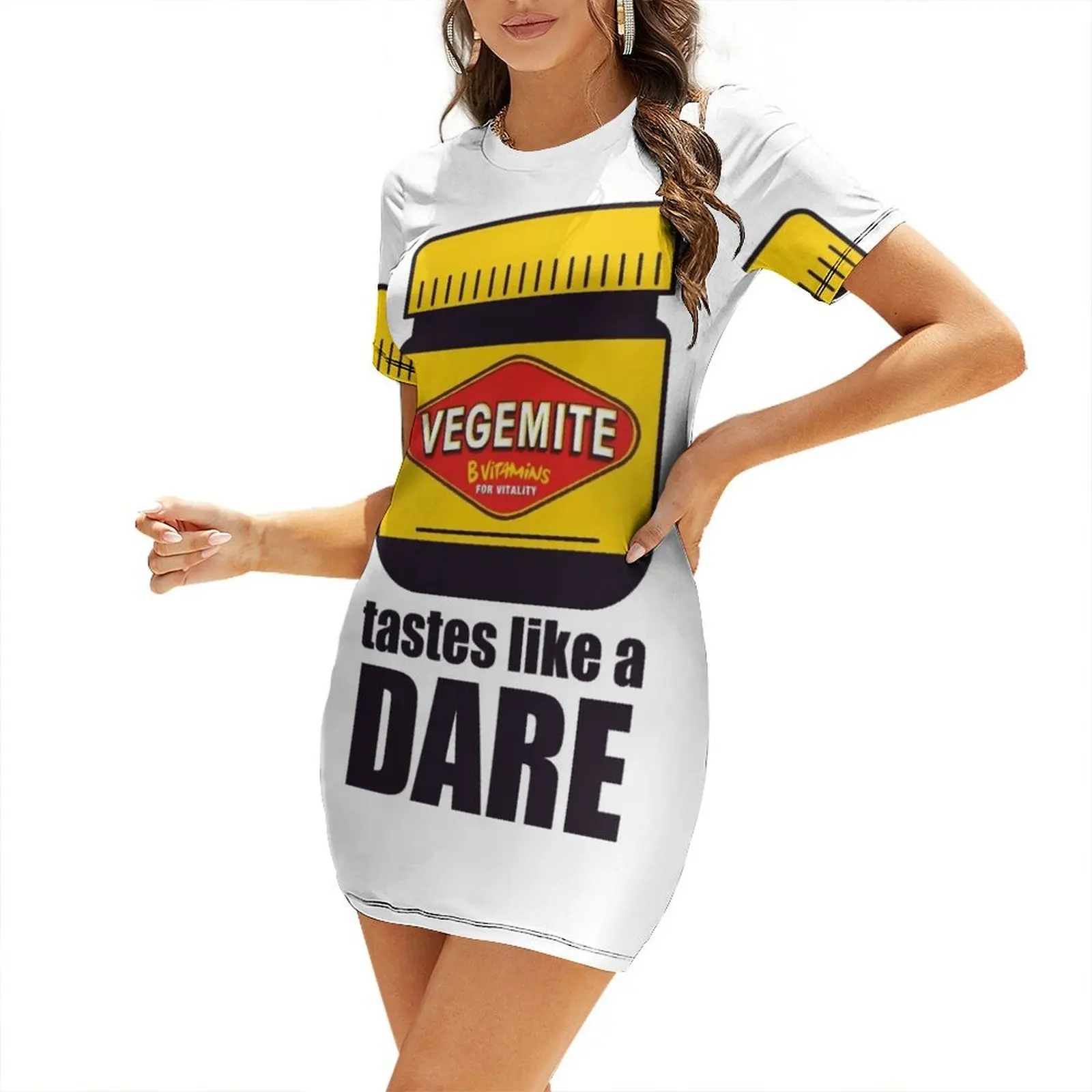 Vegemite - Tastes like a dare Robe à manches courtes pour femme, été 2026, Robes de soirée, Robe mignonne, Robe d'été, Robe quotidienne