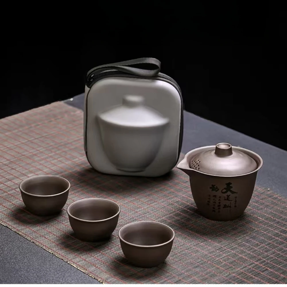 

For Ceramic Portable Travelling Tea Set Outdoor Camping Tea One Pot Three Cups Set