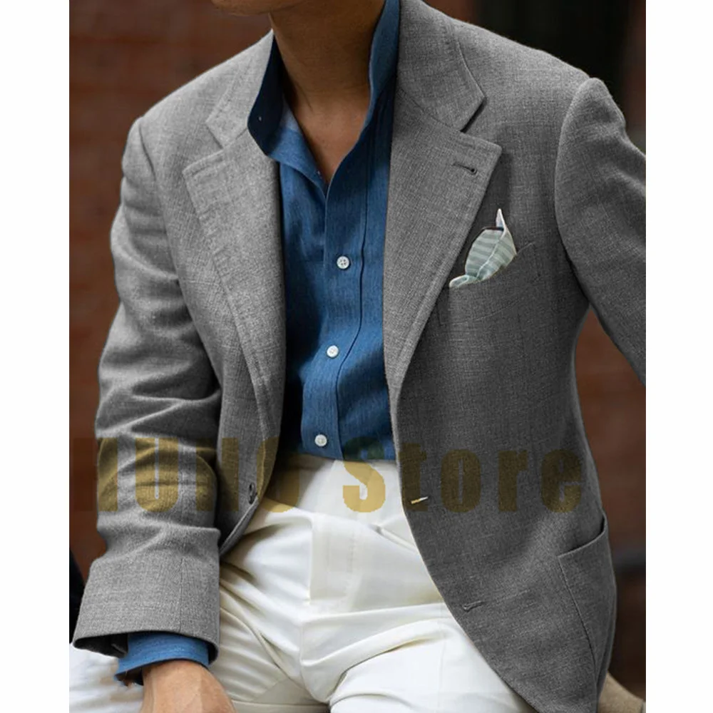 Linen Fabric Elegant Man Suit Jackets Man Dress Up Single-breasted Full Men's Suit Commute Summer Thin Breathable Casual Fashion