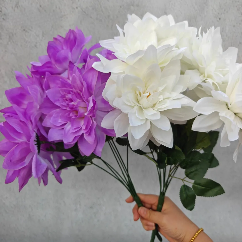 Großer Durchmesser, 7-köpfige Dahlie-Simulationsblume, tausend Schichten, Dahlie, Hochzeit, Heimdekoration, Blumenarrangement, DIY-Zubehör – Detail 1