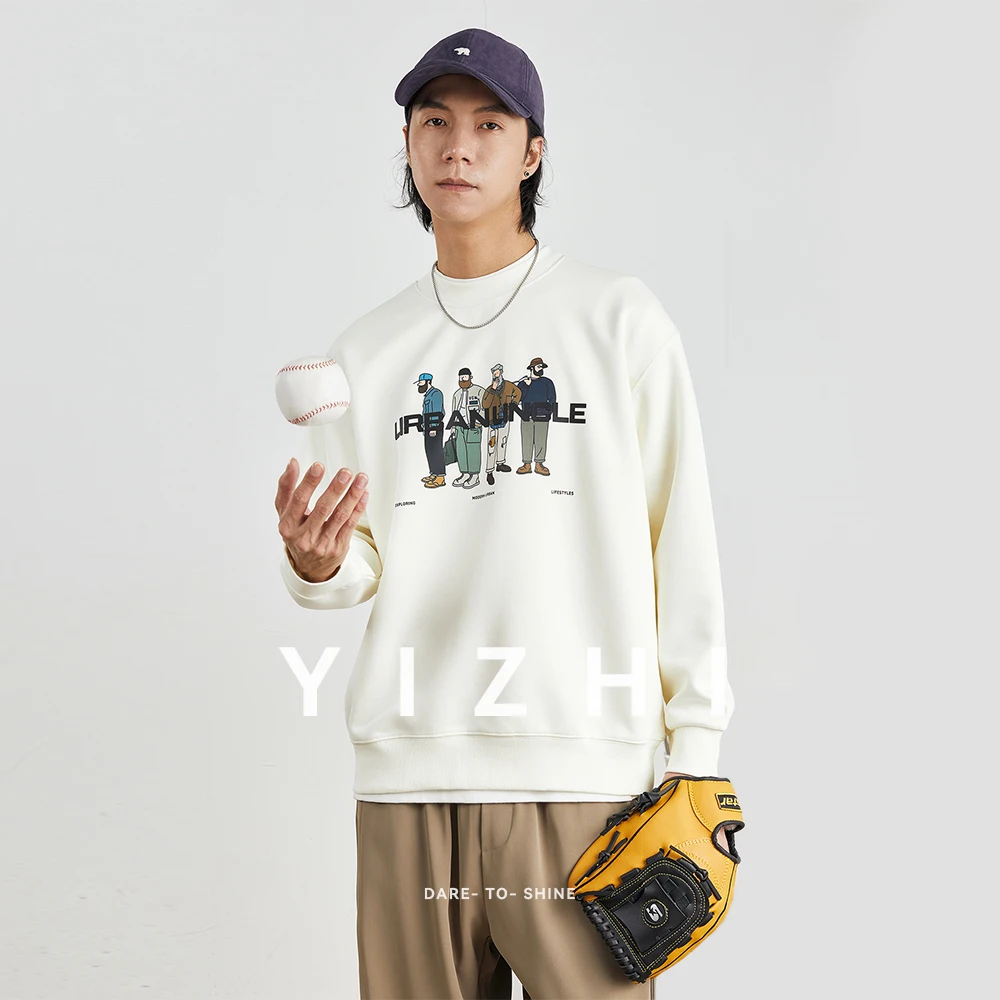 

Men's Fashion Brand Printed Heavy Round Neck Sweatshirt Men's Spring And Autumn Loose Couple Men's Pullover Sweatshirt Tops