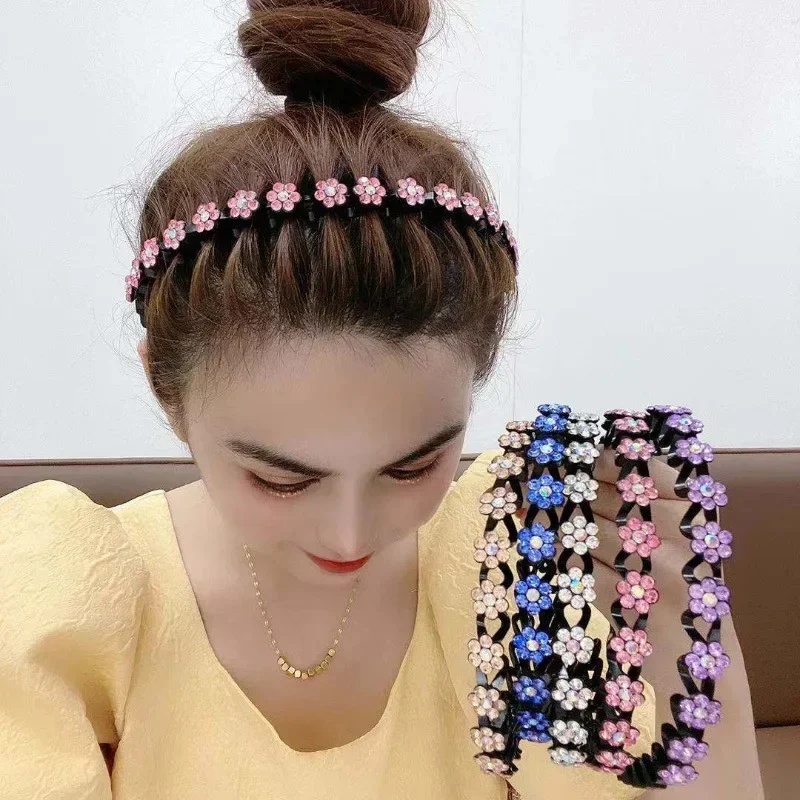 Fashion Pearl Non-Slip Rhinestone Hairbands Elastic Flower Women Hair Hoop Bands Headband Bezel Girls Hair Accessories Hairpins