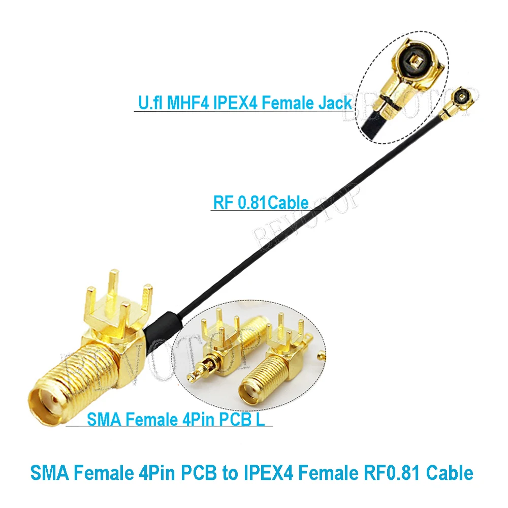 2PCS/LOT SMA to IPX Jumper 4Pin PCB RP-SMA /SMA Female to U.fl MHF4 Female RF0.81 Cable WIFI Antenna Extension Pigtail