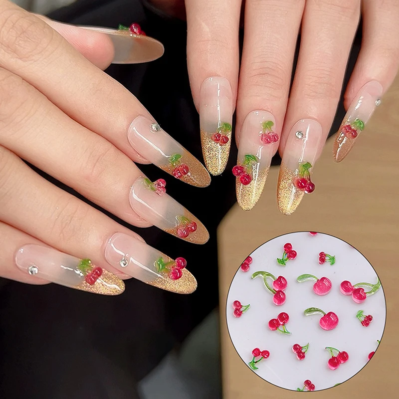 6/12Grids 3D Red Cherry Resin Nail Art Charms Fruits Crystal Rhinestone DIY Manicure Diamonds Nail Art Decals Decoration