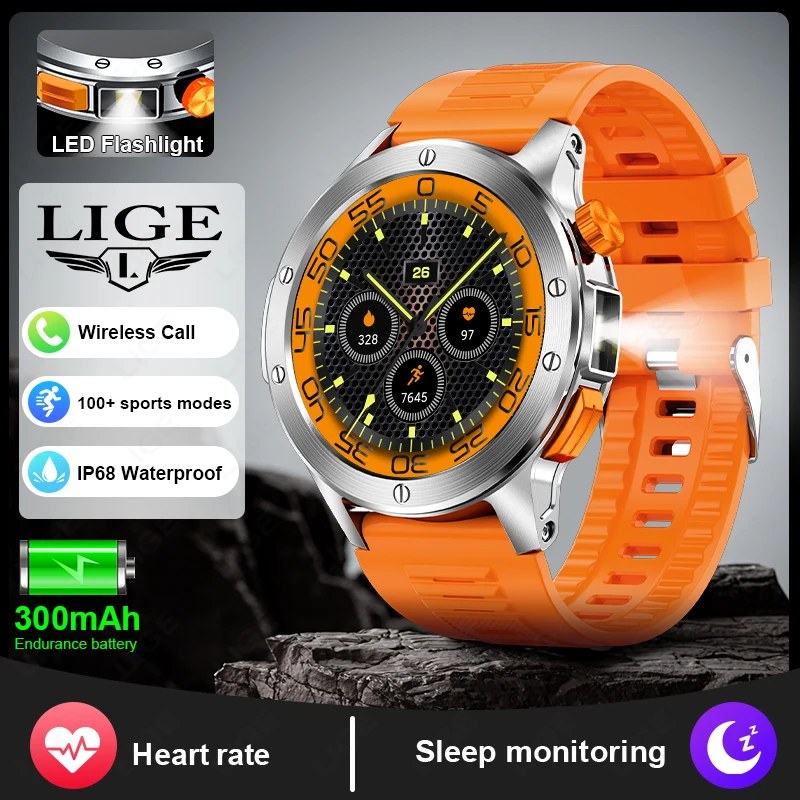 

LIGE Smart Watch Heart Rate Blood Oxygen Health Monitoring Notification Reminder IP68 Waterproof LED Flashlight Smartwatch