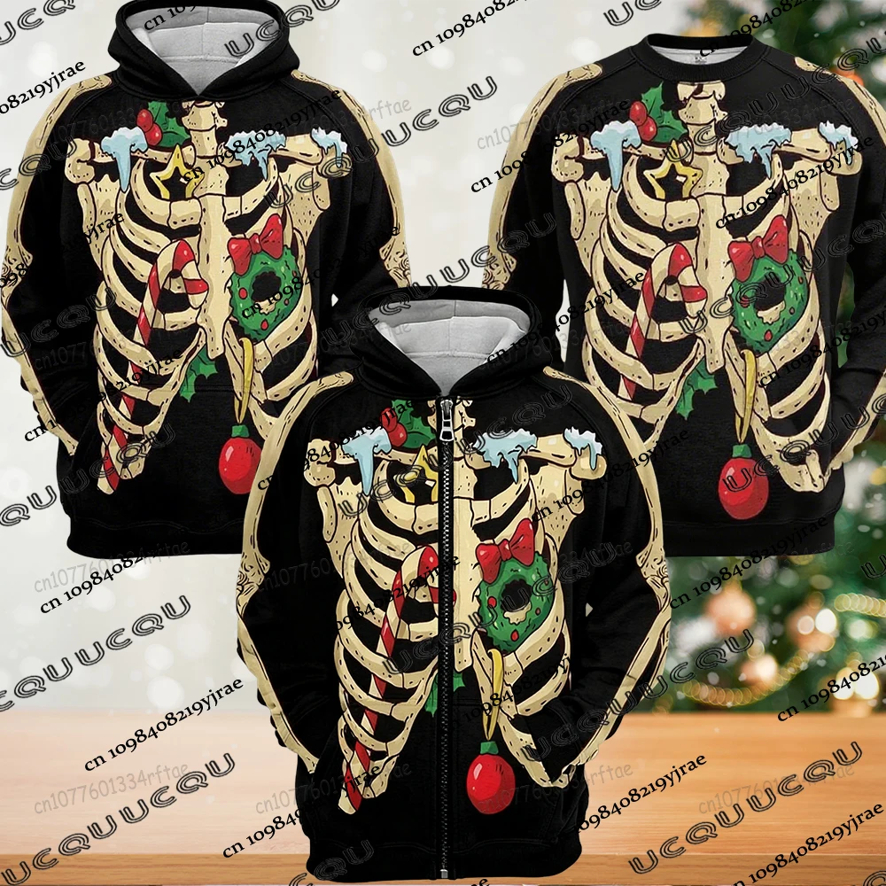 

Halloween Christmas Awesome Skeleton Black Zipper Hoodies Boys Girls Halloween Christmas Party Clothing Men Women Zip Up Coat