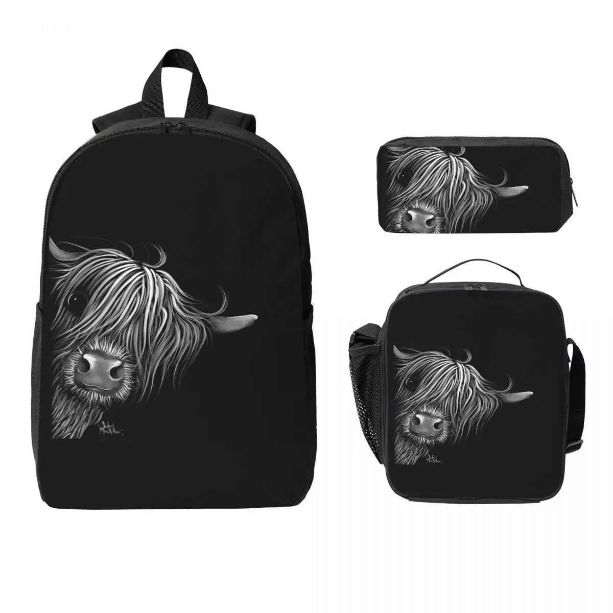 

Highland Cow Backpack Student Boys Girls BookBag School Bag Computer Shoulder Bags 3ps Insulated Lunch Bag Pencil Case