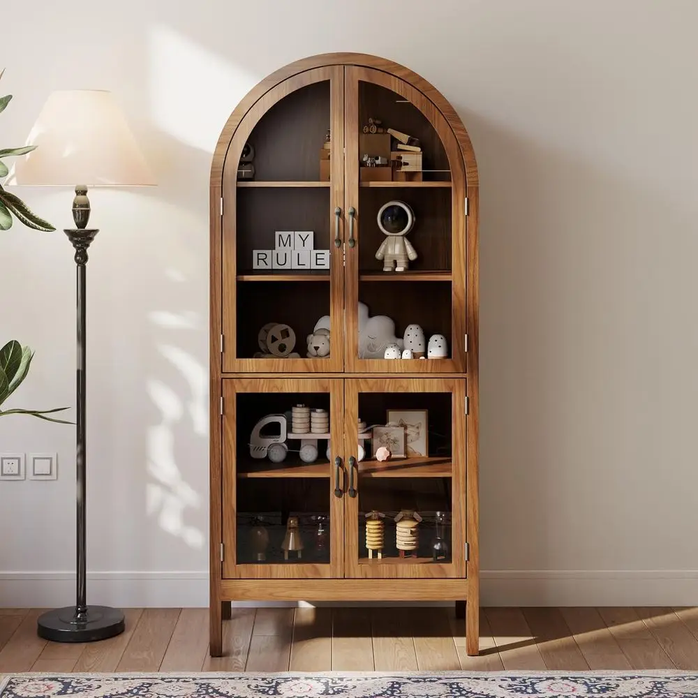 70.9 Tall Walnut Acrylic Glass Display Cabinet for Collectibles, 5-Tier Curio Case for Living Room view 6