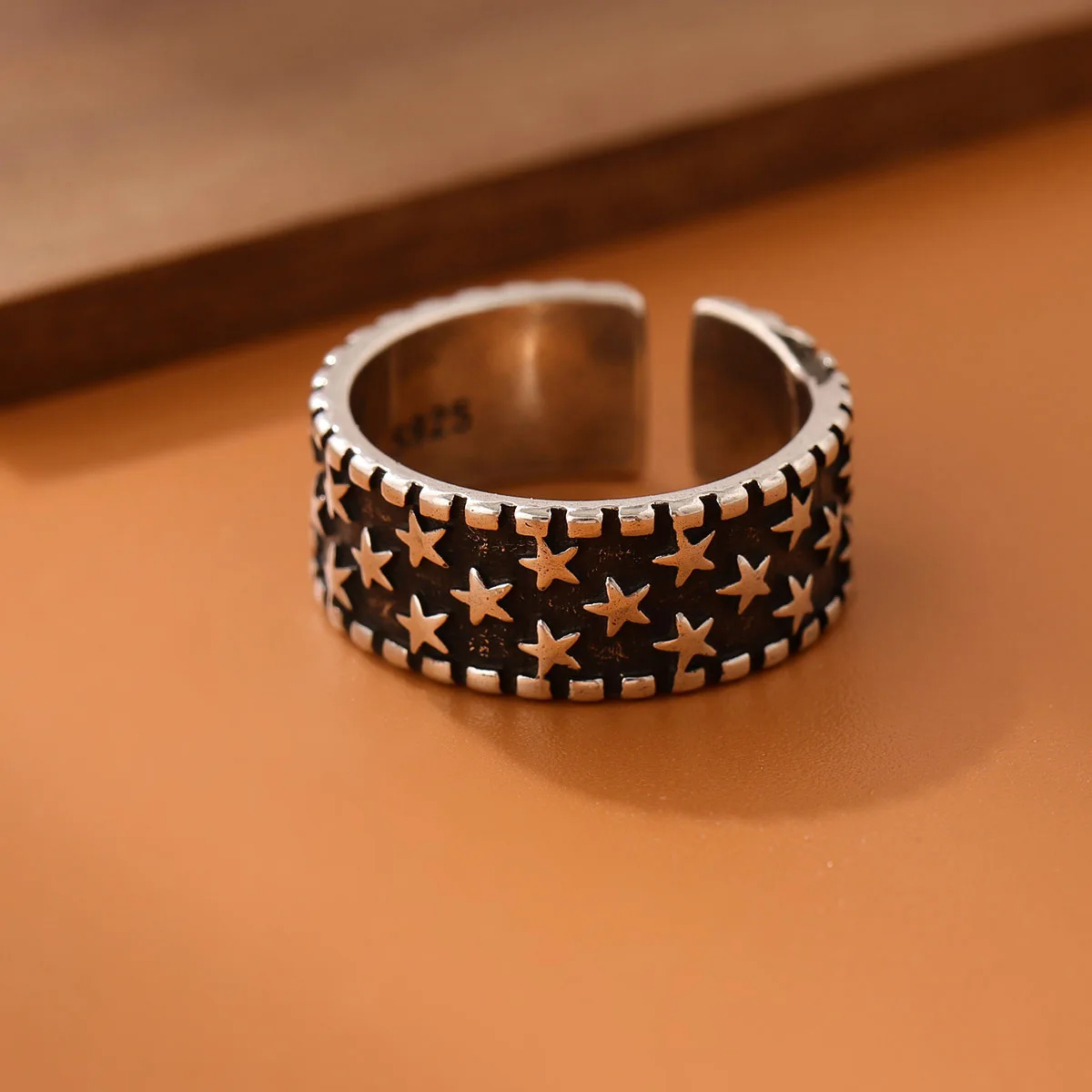 Women's 925 Sterling Silver Retro Stars Opening Ring