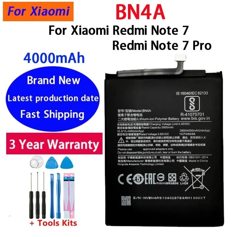 4000mAh BN4A Battery For Xiaomi Redmi Note 7 Pro Note7 M1901F7C High Quality Phone Batteries Bateria Batterij +With Free Tools view 2