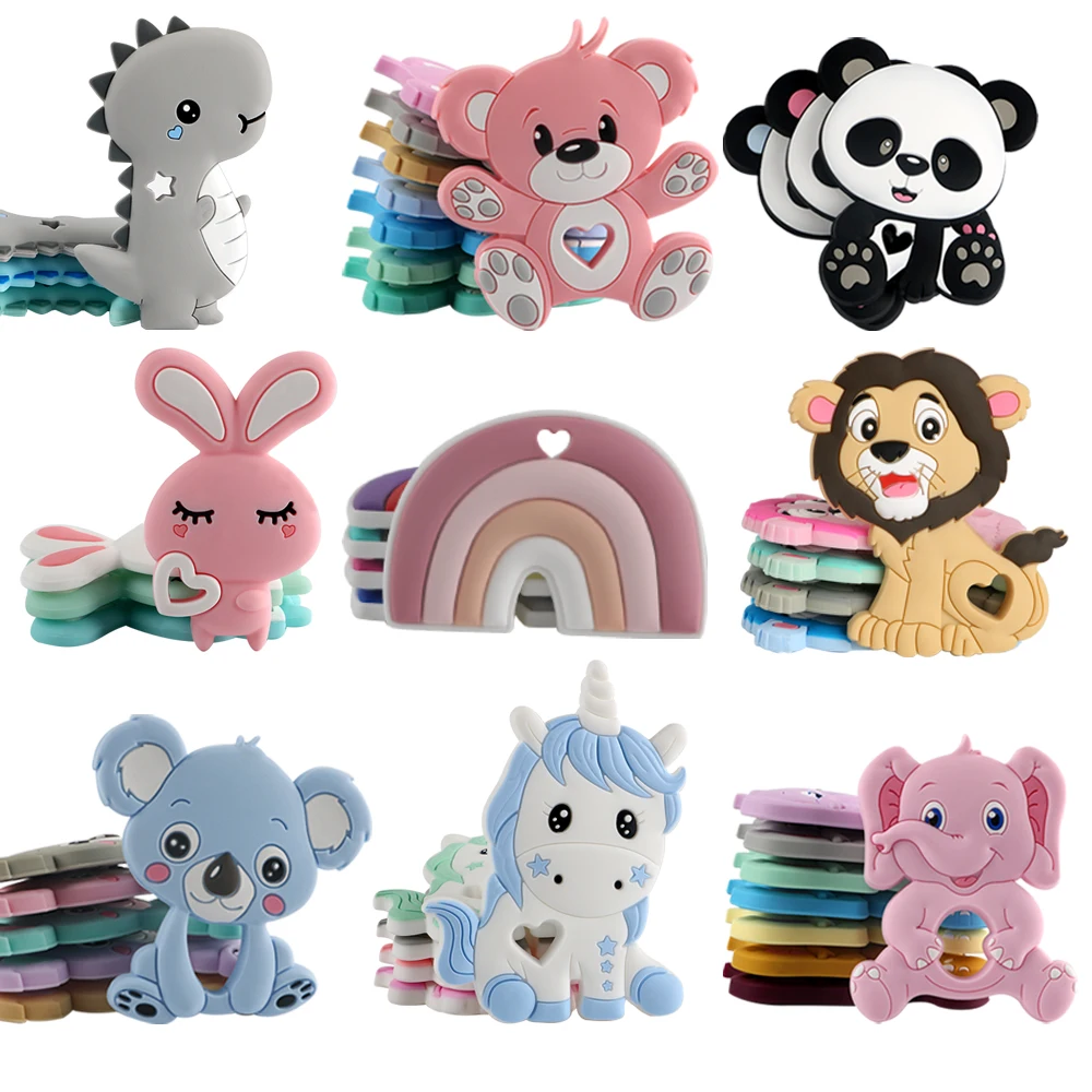 Kovict 1/2pc Cartoon Animal Dinosaur Baby Silicone Pendants Rodent BPA Free Food Grade DIY Pacifier Chain Necklace Accessories