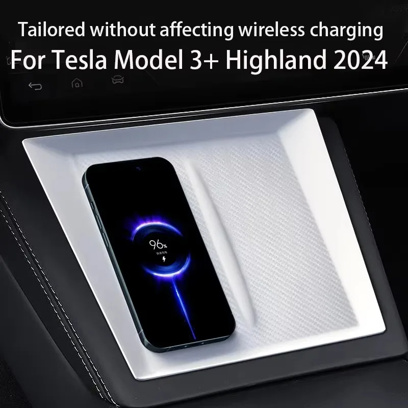 

For Tesla Model 3 2024 Highland Wireless Charging Silicone Pad Model3 Center Control Storage Box Armrest Box Bottom Non-slip Mat