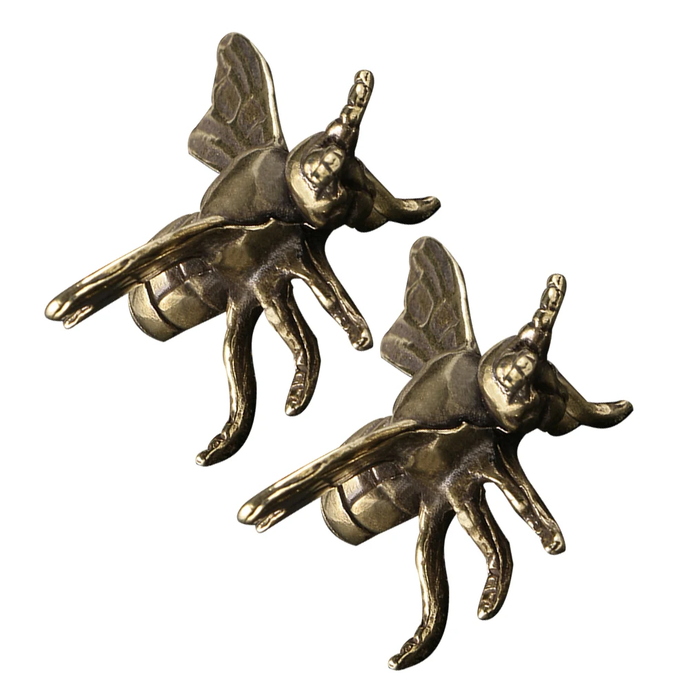 

2 Pcs Bee Decor Realistic Statue Brass Adornment Ornament Home Office Garden Mini Model Collection Figurine Artware