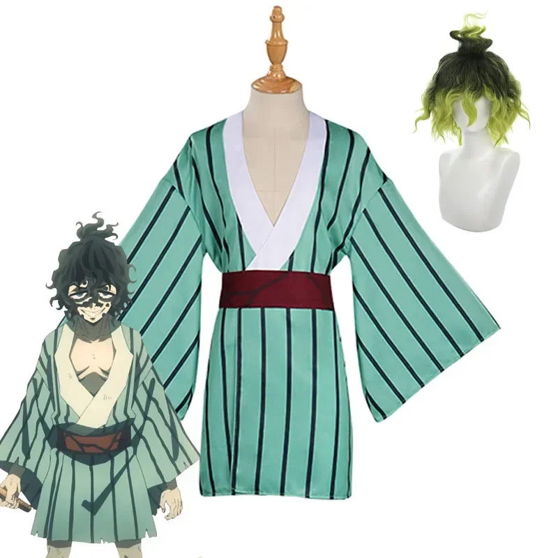 Season 2 Anime  Gyutaro Shabana Cosplay Costume Giyuutarou Kimetsu no Yaiba Wig Daki Brother Japanese kimono