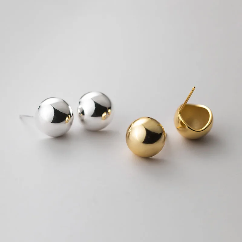 WANTME 925 فضة موضة الحد الأدنى كبير كرة مستديرة الجوف وأقراط للنساء الفرنسية حلية منحني مجوهرات الحفلات #3