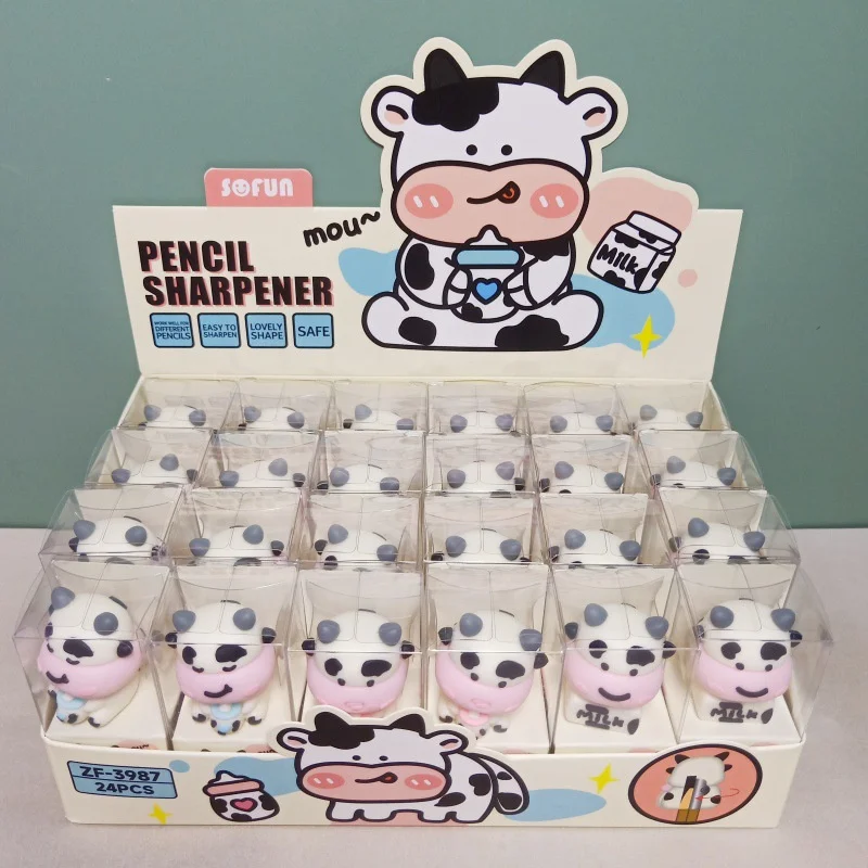 

24 pcs/lot Kawaii Cow Pencil Sharpener Cute Hand Mechanical Cutter Knife Stationery Gift School Supplies