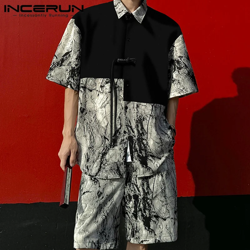 

Майка INCERUN мужская с V-образным вырезом, свободная повседневная винтажная рубашка без рукавов, в стиле пэчворк, лето 2024
