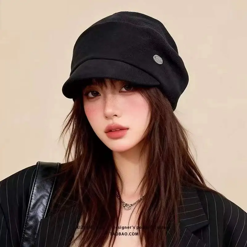 Damen-Baskenmütze mit Wolkenmuster, Verstellbare Weiche Vintage-Baseballkappe im Lazy-Style, Schwarze Malermütze für Frauen, Flache Casual-Kappe