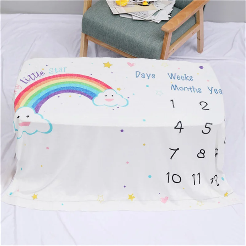 Baby Monthly Milestone Blanket For Girl Boys Floral Wings Newborn Soft Flannel Blanket Photo Prop Background Child Play Mats