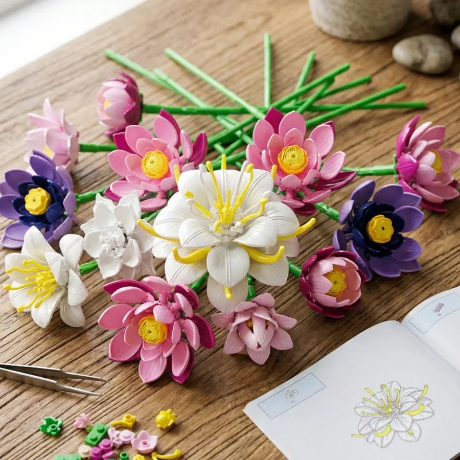Eternal Lotus Flower Bouquet Building Blocks Set Artificial Botanical Flowers DIY Home Desk Decor Mothers Day Birthday Gift - view 2
