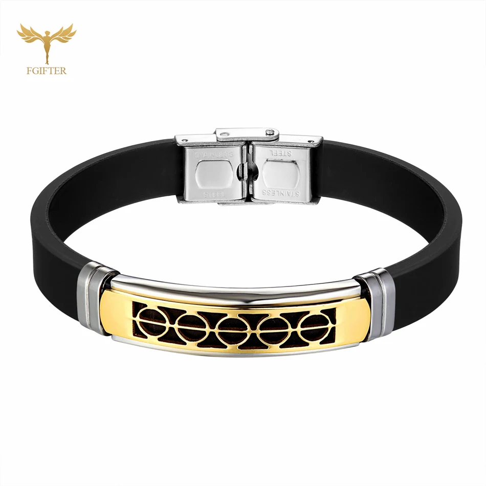 High Quality Stainless Steel Bracelets for Men Anti-static Black Rubber Wristband Geometric Accessories Women Fashion Jewelry