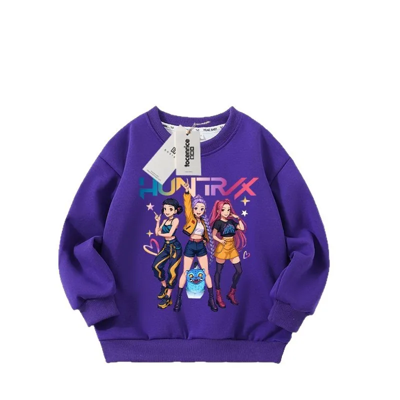 KPop شيطان الصيادين فتاة Crewneck البلوز الخريف الاطفال ملابس رياضية رقيقة هوديي الأطفال طويلة الأكمام البلوفرات القمم رياضية #6
