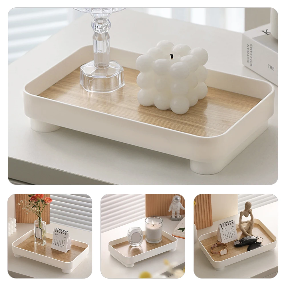 

Nordic Rectangular Wood Grain Tray Desktop Jewelry Cosmetics Storage Box ganizer Perfume Display Multi Purpose