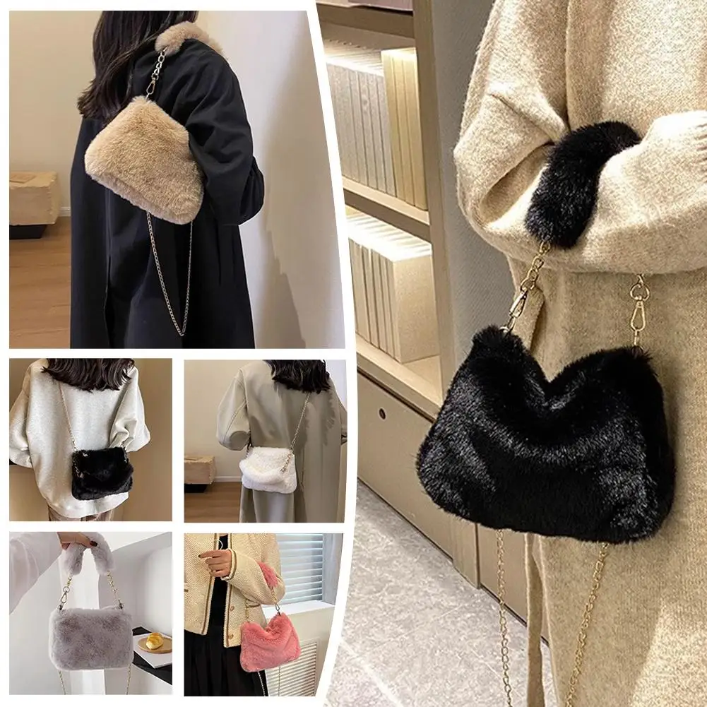 Plush Handbag Small Bag For Women 2025 New Cute Furry Furry Bag Korean Style Fashion Crossbody Underarm Bag A3H6