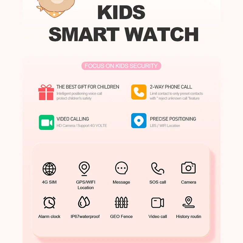 Getfitsoo KT33 4G kids smart watch Phone GPS-WIFI Tracker Video Camere Waterproof Baby SOS Anti-Lost Watch WhatsAPP