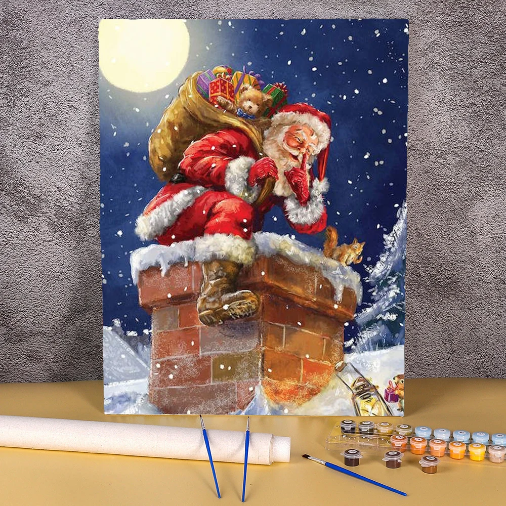 Cartoon Snow Oil Painting By Number Santa Claus DIY Frameless Handpainted Canvas Picture For Home Decor Christmas Gift